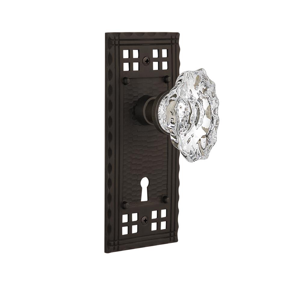 Nostalgic Warehouse CRACHA Complete Mortise Lockset Craftsman Plate with Chateau Knob in Oil-Rubbed Bronze